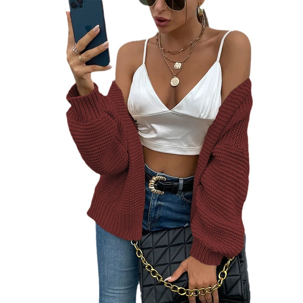 Ladies chunky knit cardigan with loose fit and soft sleeves Lune London