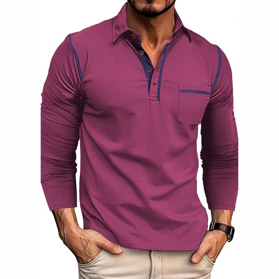 Men's trendy long sleeve polo with practical chest pocket and elegant contrasting details Lune London