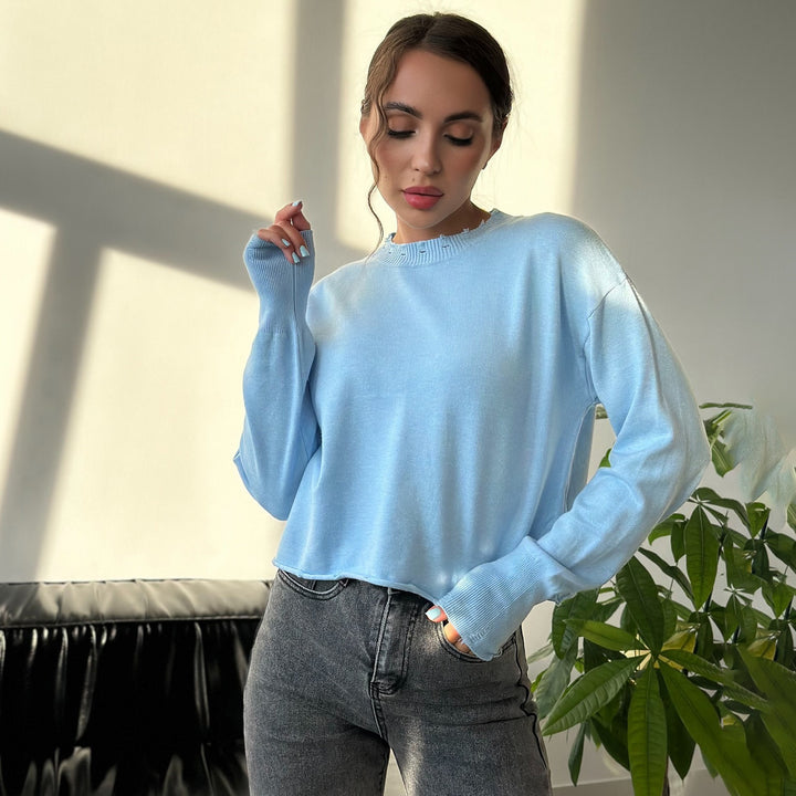Casual sweater for women with a modern ribbed collar and trendy rip details Lune London