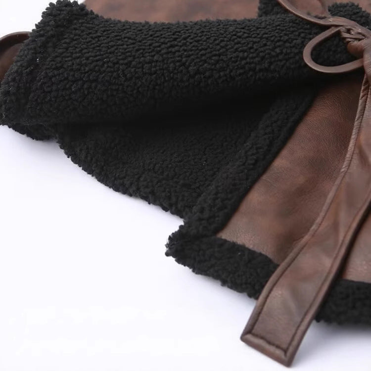 Faux leather jacket for women with soft faux fur lining and adjustable belt Lune London