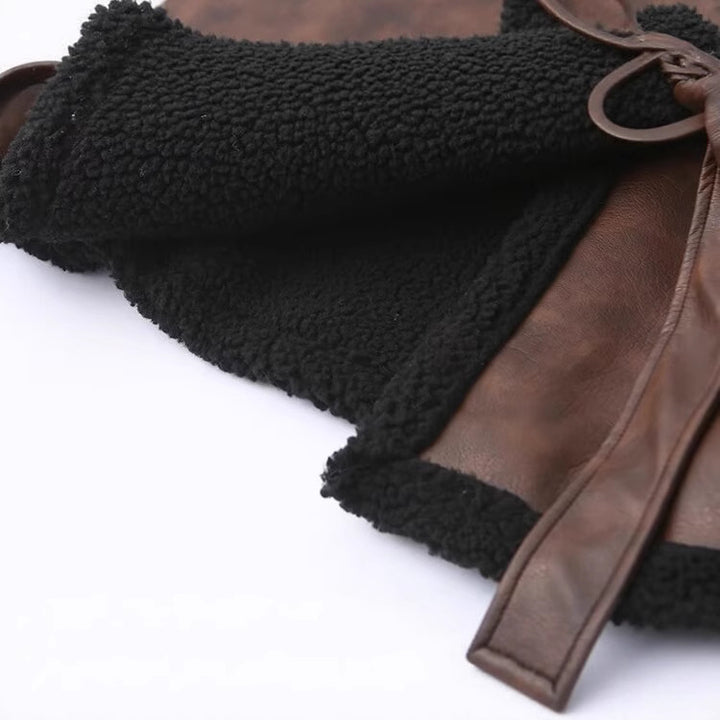 Faux leather jacket for women with soft faux fur lining and adjustable belt Lune London