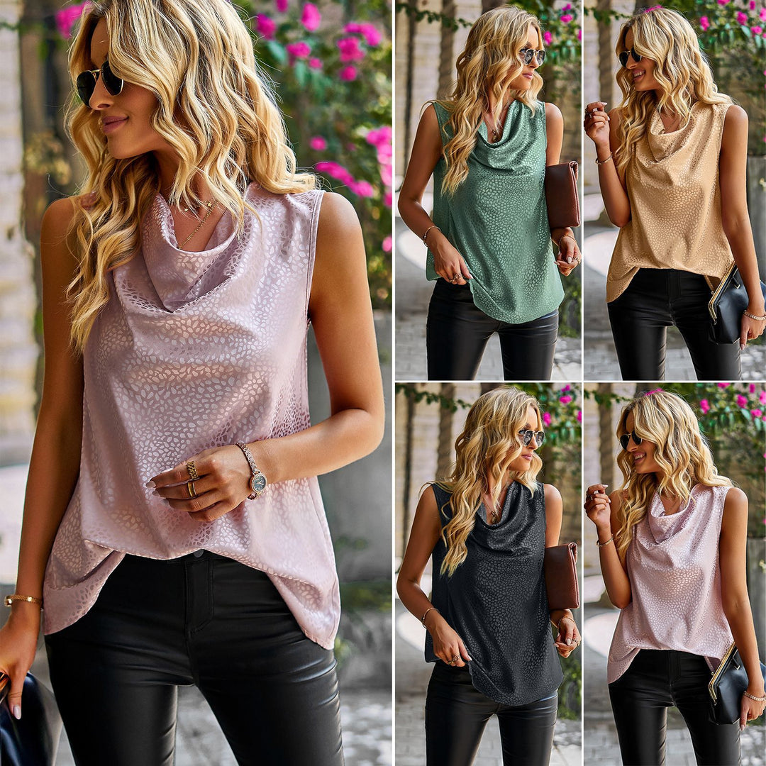 Ladies elegant Top with asymmetric hem and casual chic cascading neckline