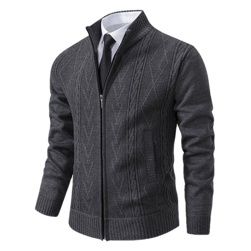 Men's knitted sweater with a modern cable pattern and a high collar Lune London