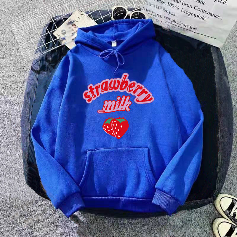Ladies hooded sweatshirt with cheerful strawberry milk design Chic & Stil