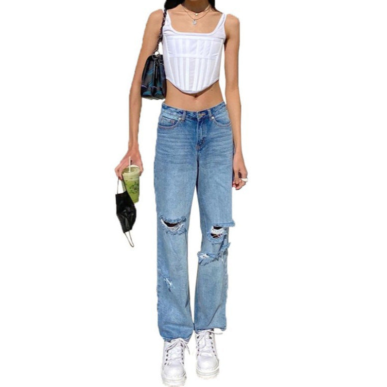 Women's loose high-waist destroyed jeans Lune London