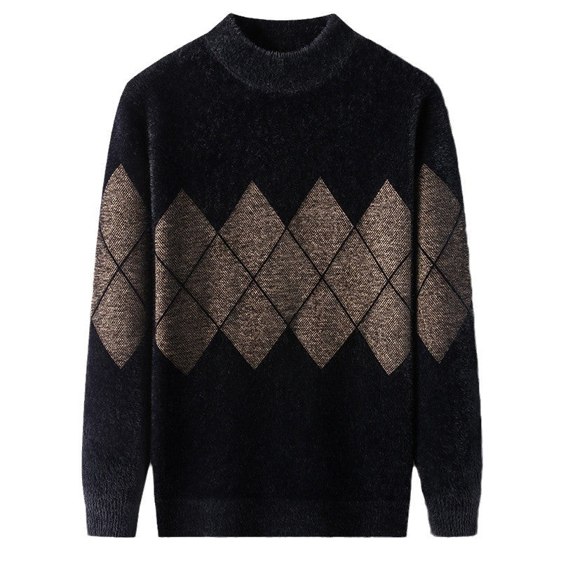 Elegant turtleneck sweater for men with a modern diamond pattern Lune London