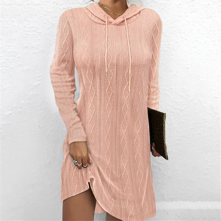 Knitted dress for women with hood and fine cable pattern Lune London