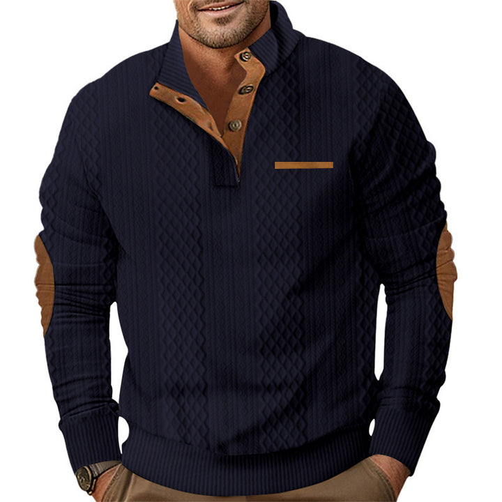 Knit sweater for men with classic button placket and leather details Lune London