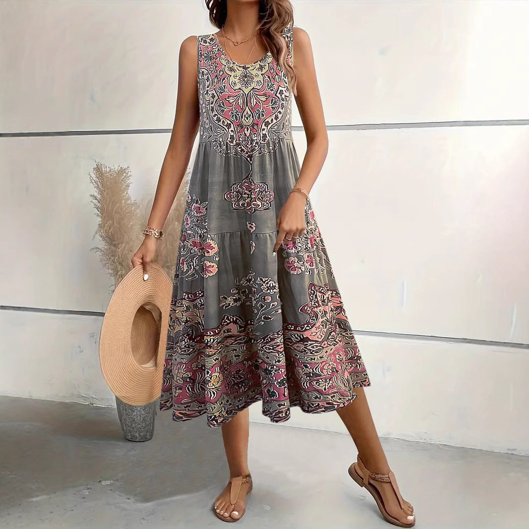 Maxi dress for women with playful ethnic pattern and fluid cut Lune London