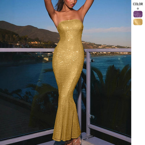 Glamorous evening dress for women in fitted cut with sparkling sequins Chic & Stil