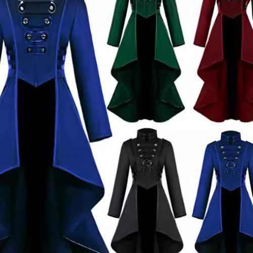 Asymmetrical women's coat with high collar and button details Lune London