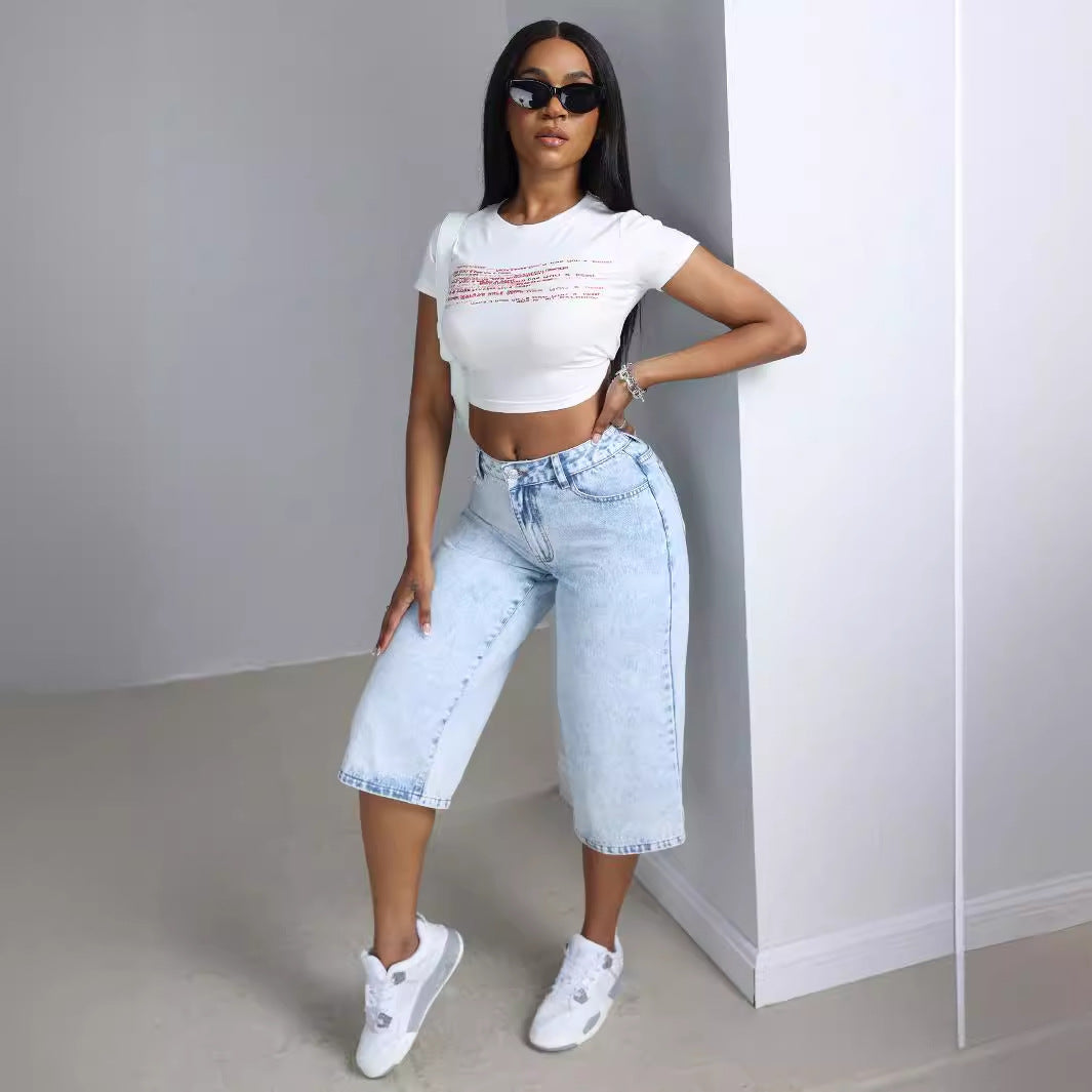 Wide denim culottes for ladies with trendy wash effect Lune London