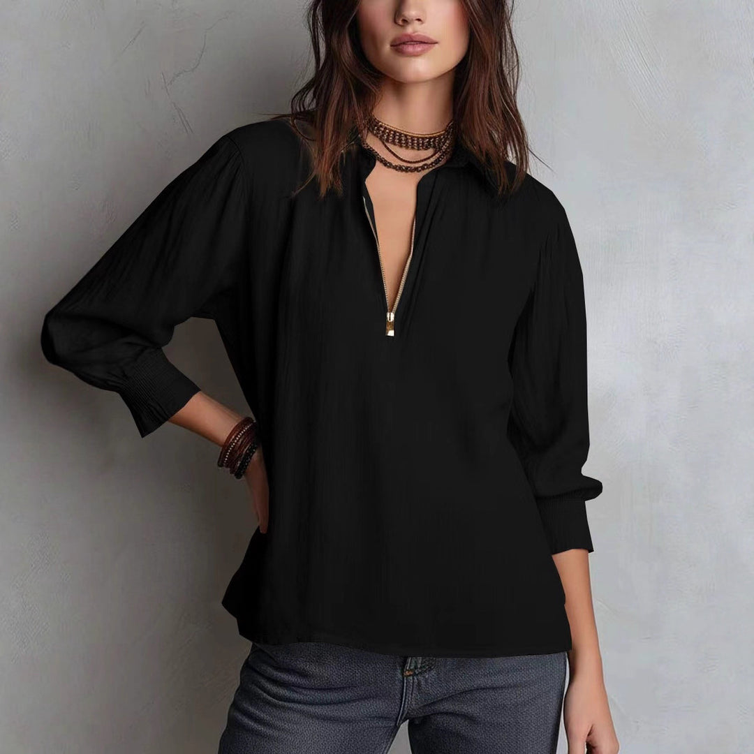 Women's blouse with half-length sleeves and zipper Lune London