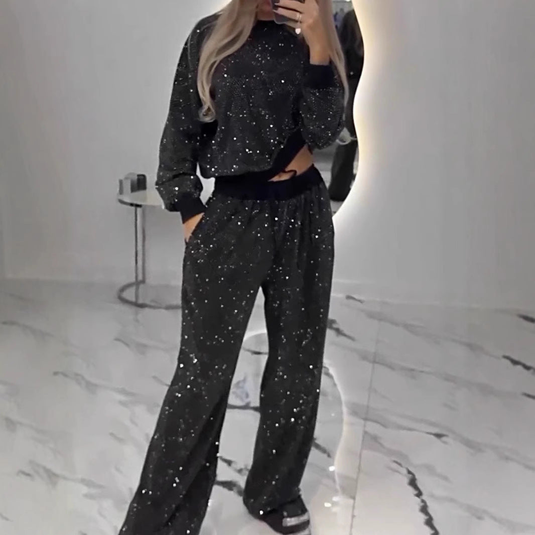 Ensemble de sport brillant pour femmes avec coupe décontractée et taille élastique Chic & Stil