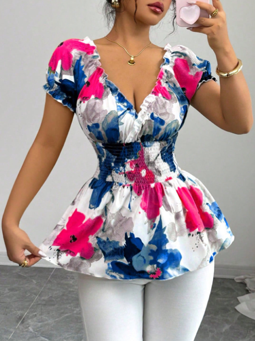 Blouse femme avec volants floraux et taille élastique Chic & Stil