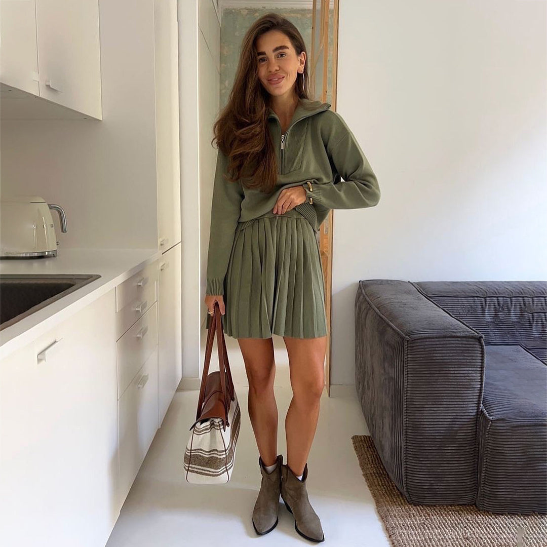 Knit sweater for women with turtleneck and pleated skirt Lune London