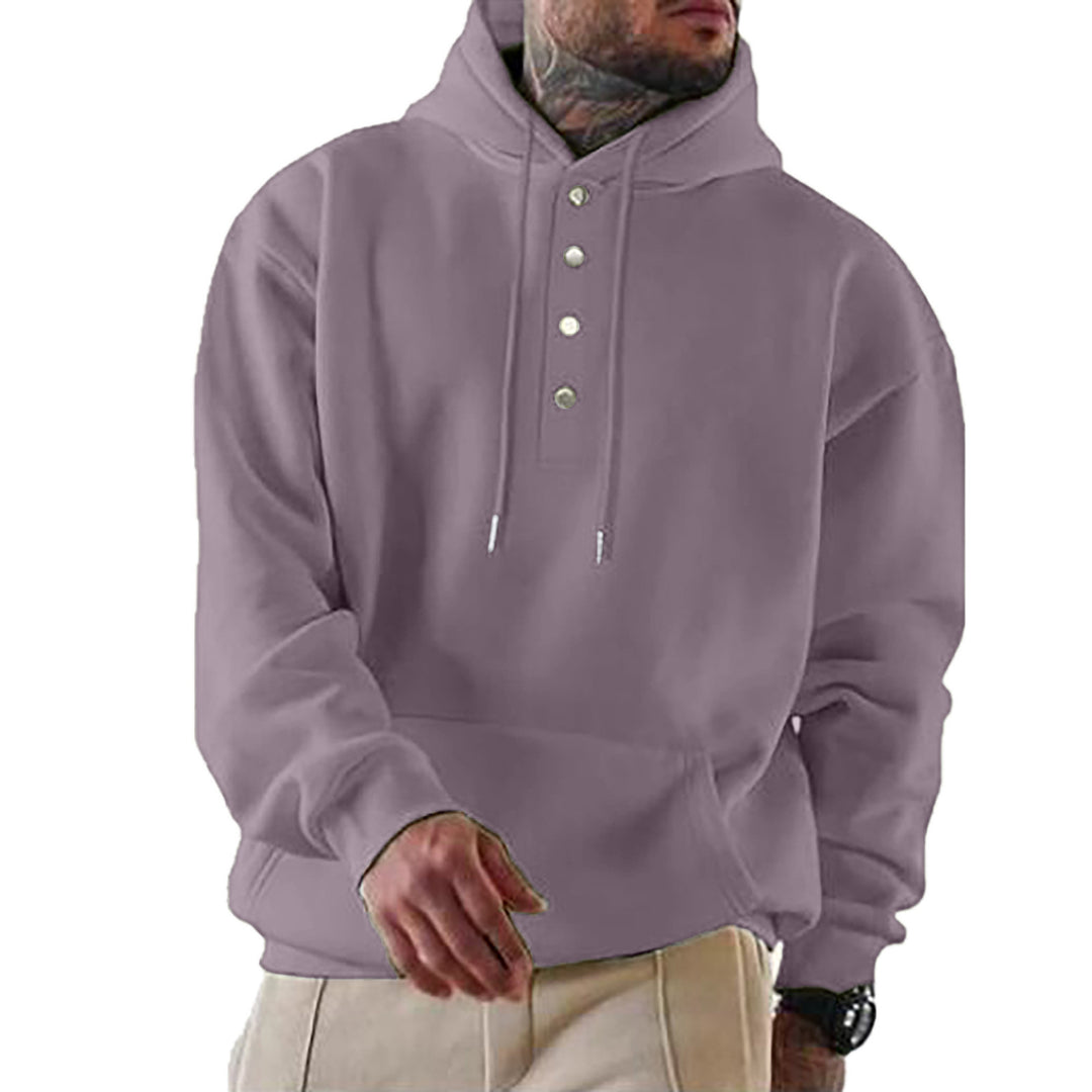 Men's Casual Hoodie with Button Placket and Pockets Lune London