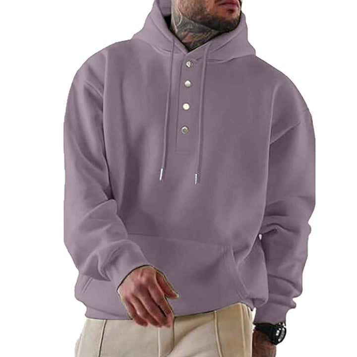 Men's Casual Hoodie with Button Placket and Pockets Lune London