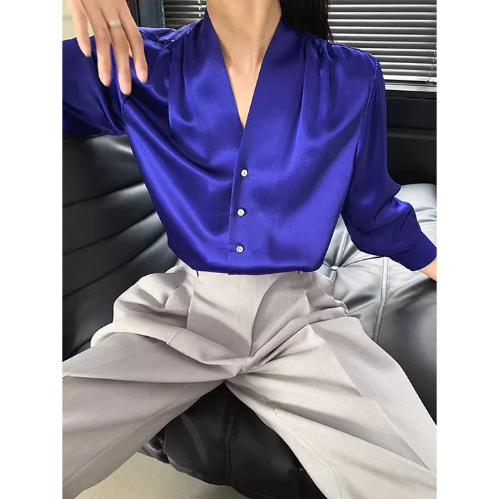 Women Luxe Satin Buttoned Chic Blouse and Style