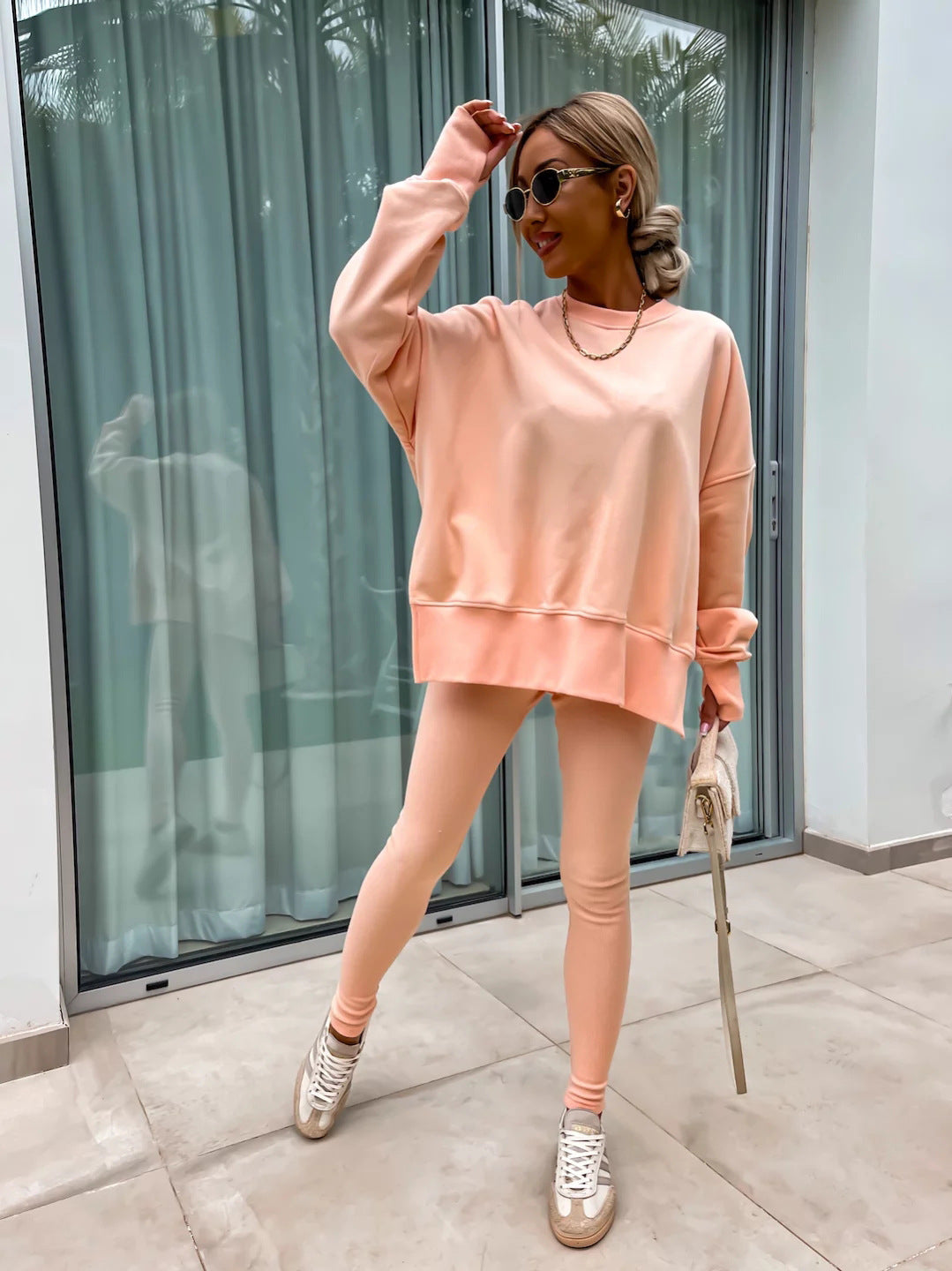Ladies Oversized Casual Sweatshirt and Chic Leggings Set