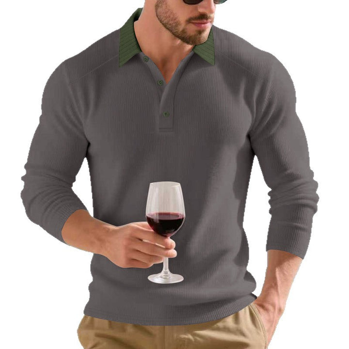Men's long-sleeved polo shirt with textured collar Lune London