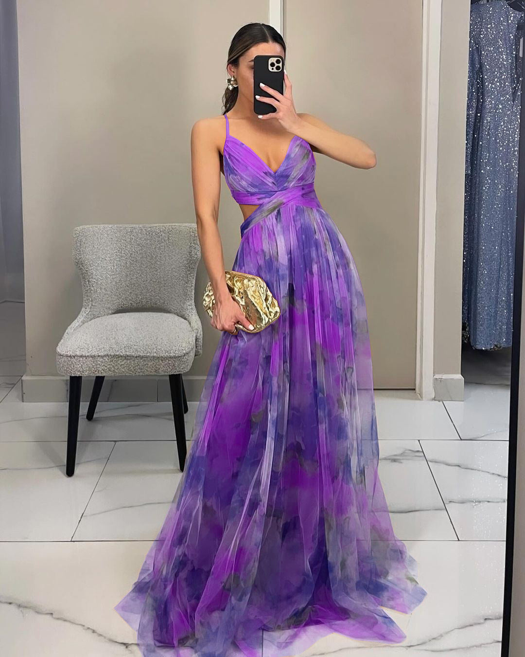 Lune London Floral Chiffon Evening Dress for Women