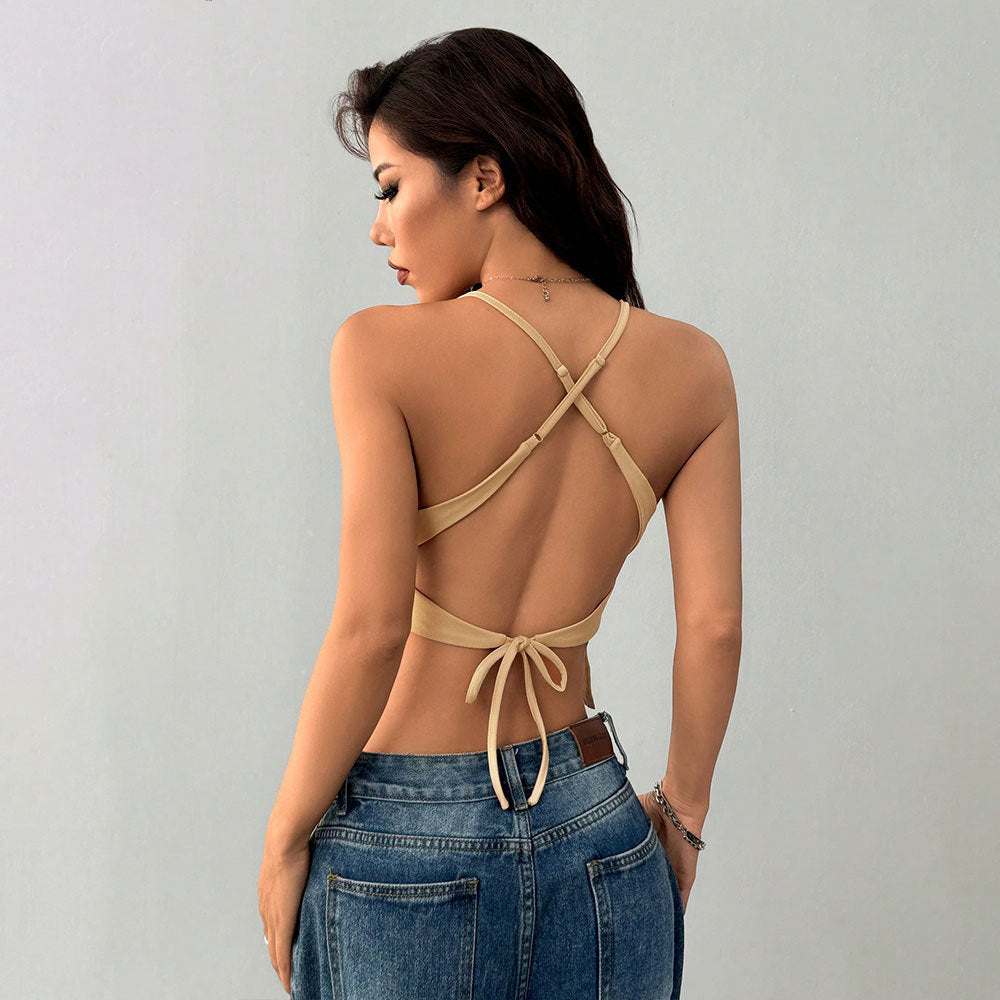 Top ajusté pour femmes à bretelles spaghetti avec décolleté en V Chic & Stil