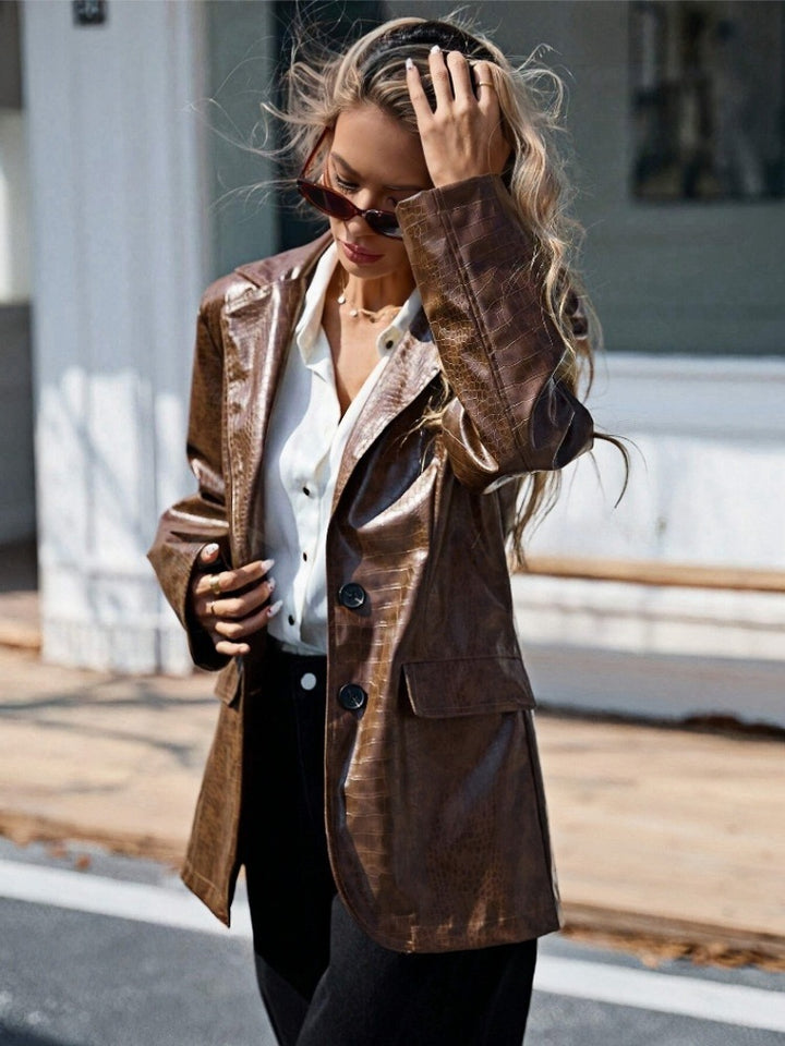 Crocodile leather look jacket for women with elegant design Lune London