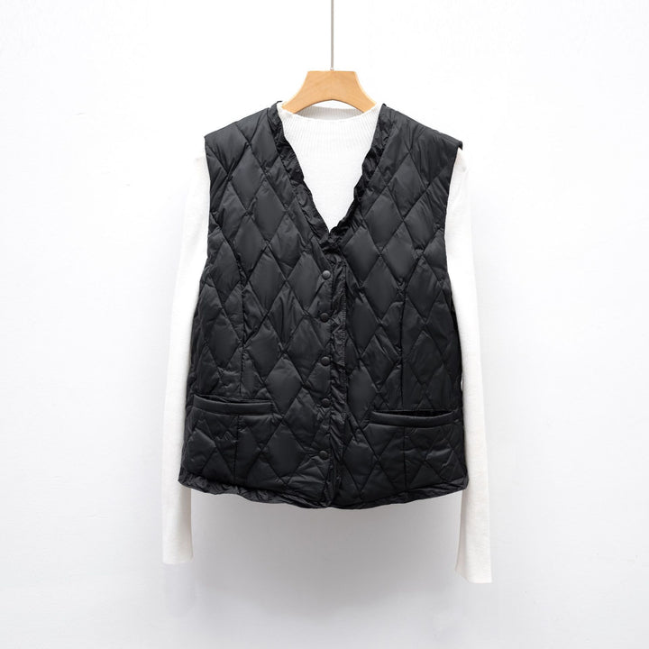 Ladies quilted vest with asymmetrical cut Lune London