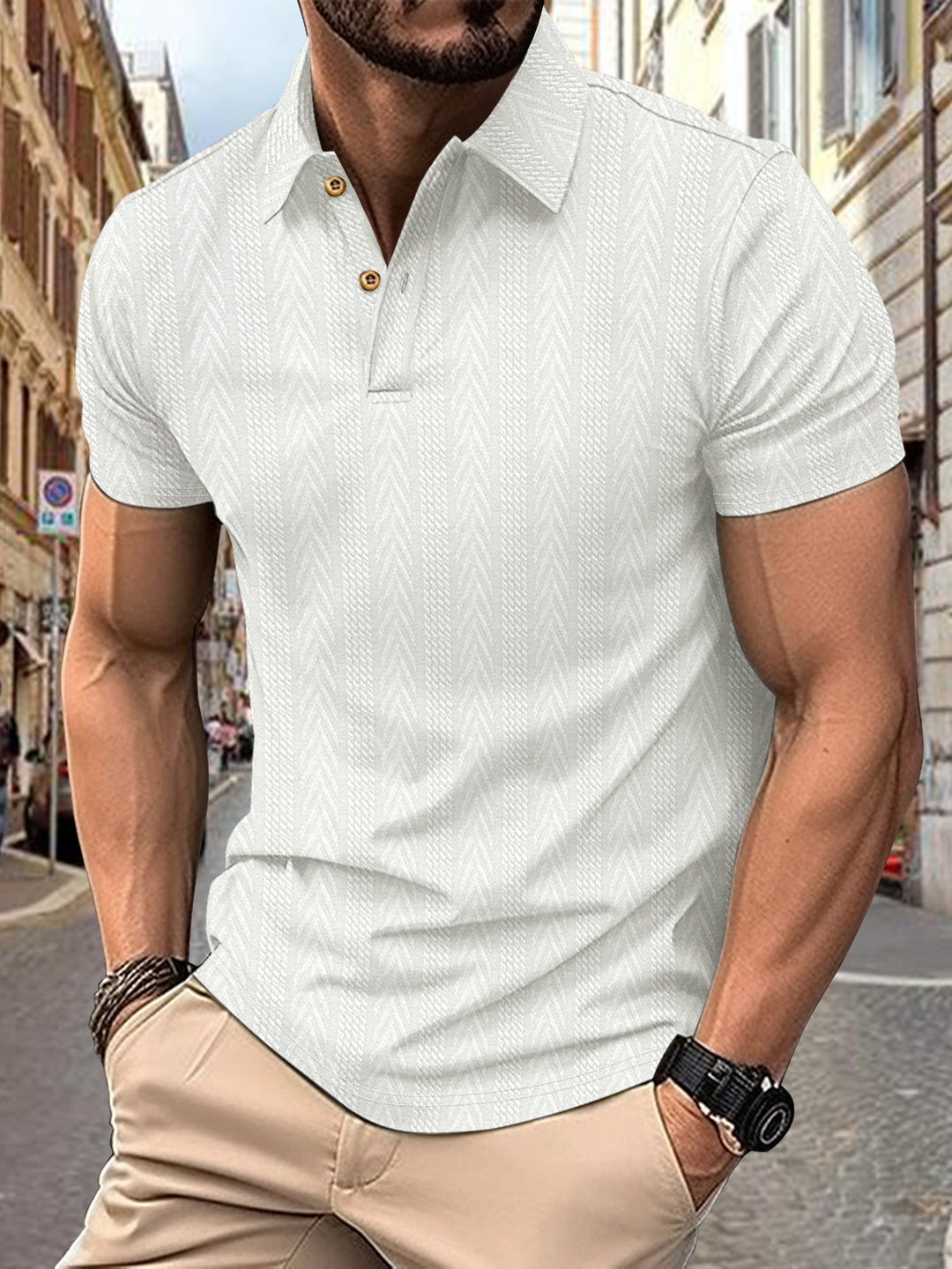 Trendy short-sleeved polo shirt for men with textured design Lune London