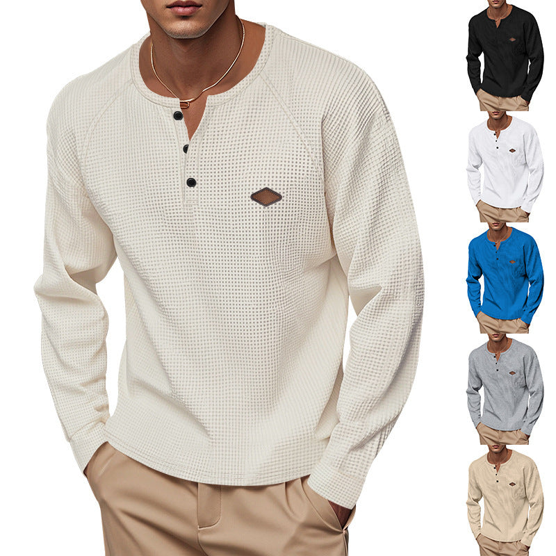 Men's long sleeve t-shirt with button placket and cotton blend Lune London