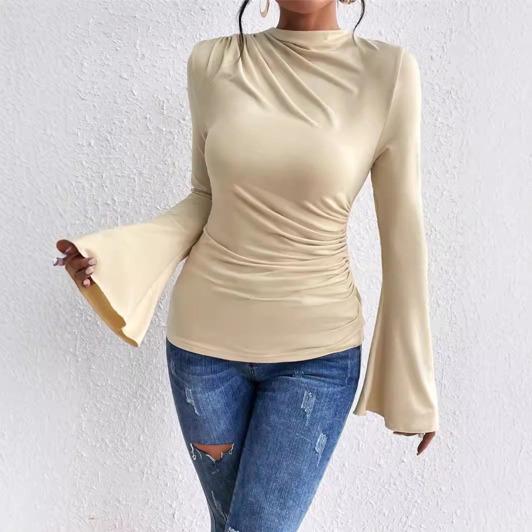 Ladies long sleeve T-shirt with a flowing cut and elegant trumpet sleeves Lune London