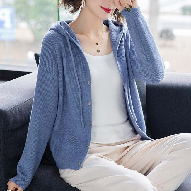 Women's knitted jacket with hood and button closure Lune London