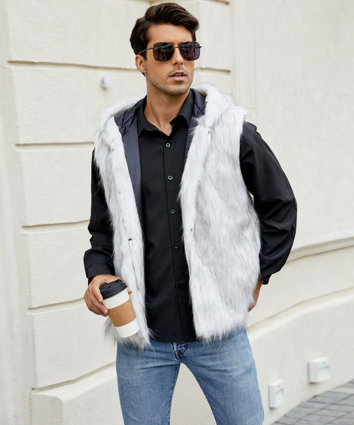Men's vest with elegant faux fur and hood Lune London
