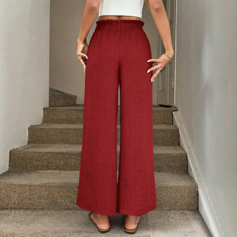 Pantalons en tissu large décontractés pour femmes avec taille élastique et ceinture à nouer Chic & Stil