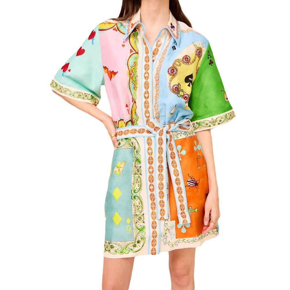 Shirt dress for women with colorful patterns and a belt at the waist Chic & Stil
