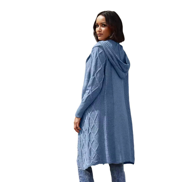 Knit coat for women with an elegant braid design and a comfortable hood Lune London
