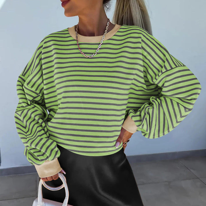 Women's Casual Striped Sweatshirt with Boxy Cut and Contrasting Finishes Lune London
