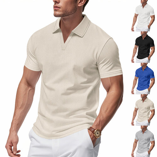 Men's Short Sleeve Henley T-Shirt with Textured Design and Modern V-Neck Lune London