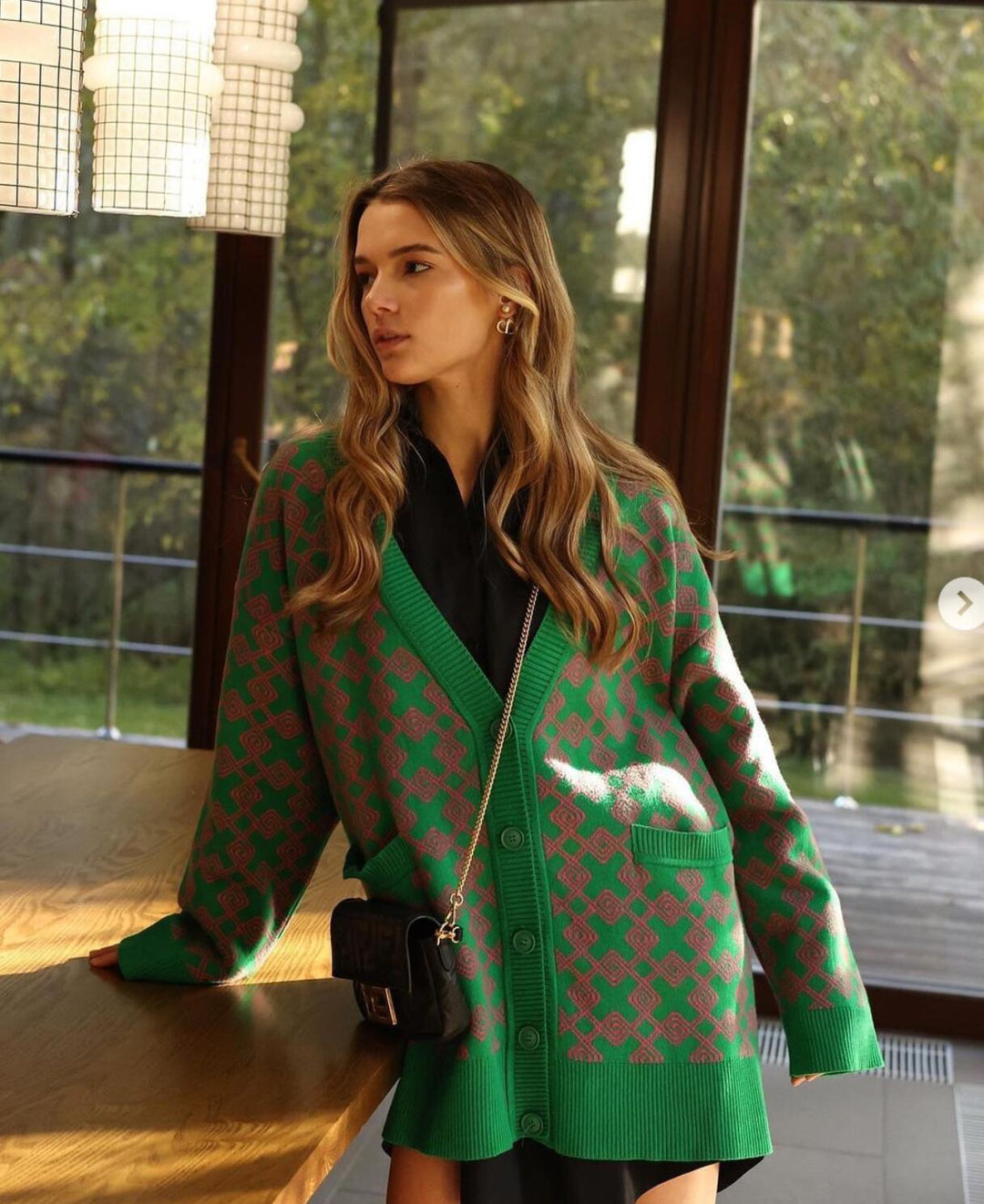 Knitted patterned jacket for women with stylish pockets Lune London
