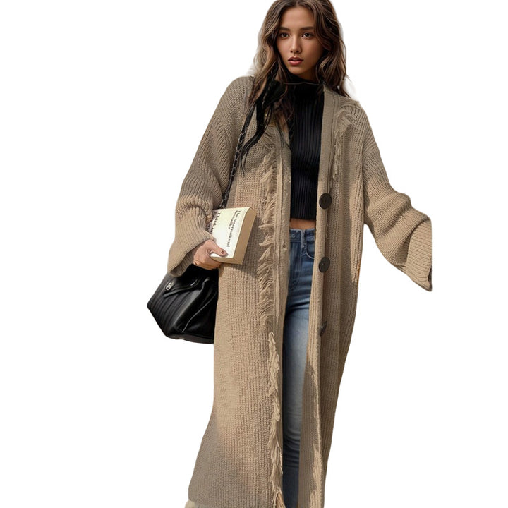 Ladies chunky knit cardigan with fringes Lune London