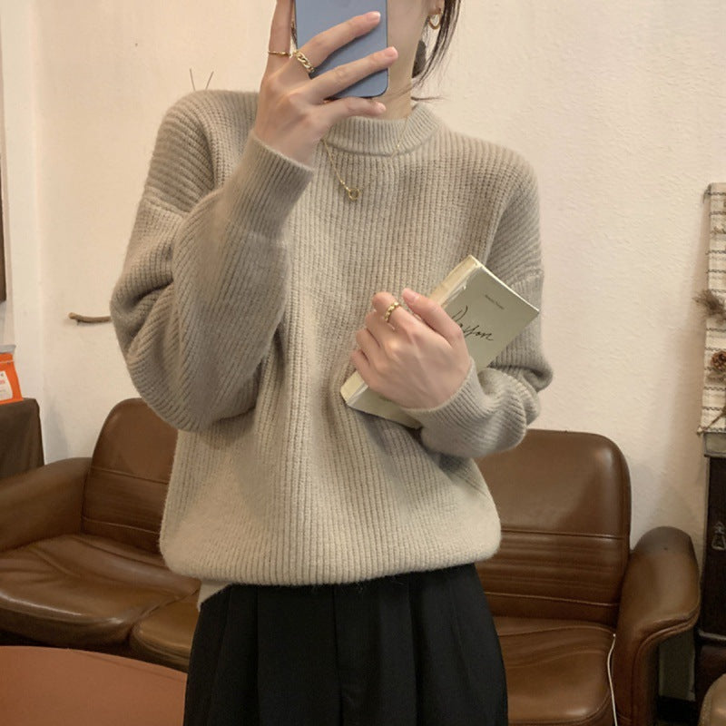 Ladies Elegant Fine Knit Sweater with High Neck and Casual Cut Lune London