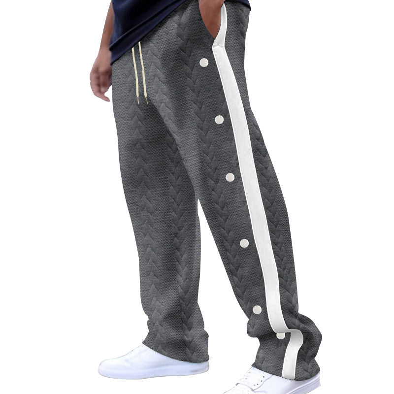 Casual cargo pants for men with side snap buttons and modern textile textures Lune London