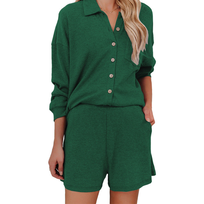 Leisure set for women with casual button blouse and shorts Lune London