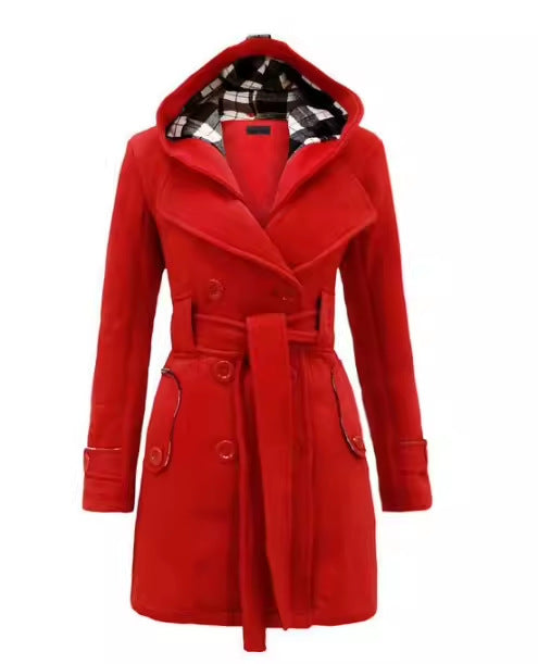 Manteau élégant pour dames avec capuche et motif à carreaux Chic & Stil