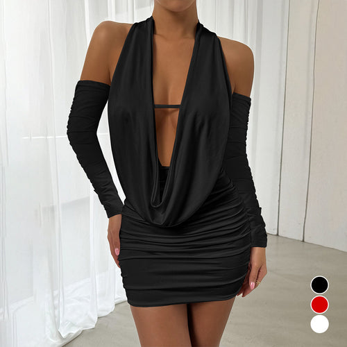 Women's Mini Dress with Deep V-Neck and Side Gatherings Lune London