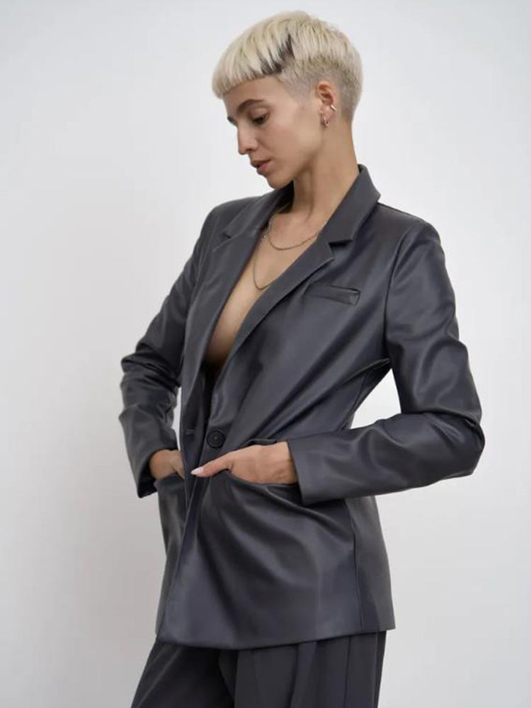 Minimalist and stylish synthetic leather blazer for women Lune London