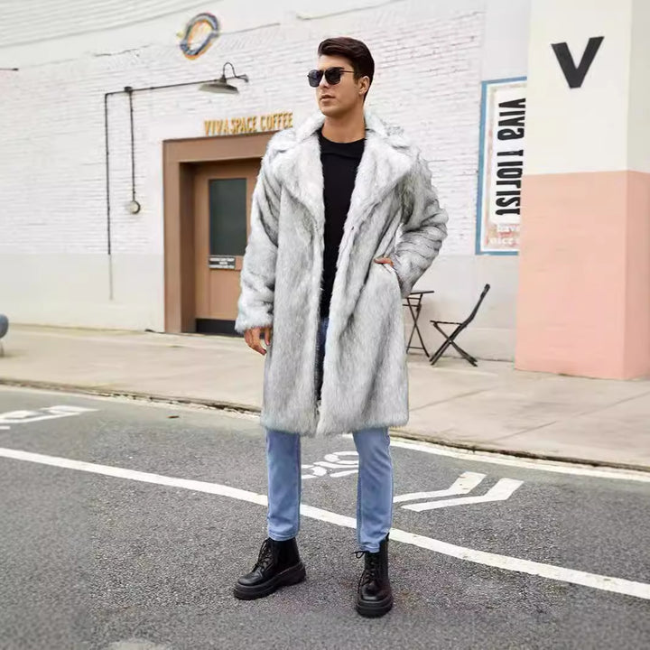 Luxurious faux fur coat for men with wide collar Lune London