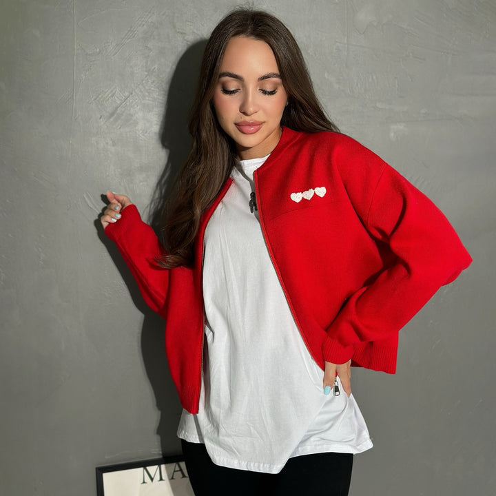 Ladies casual short-sleeve cardigan with heart-shaped appliqués Lune London