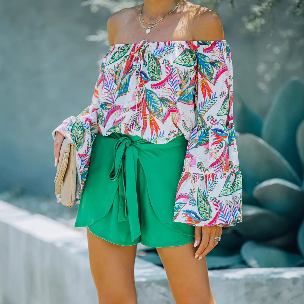 Woman Blouse off-shoulder tropical print Lune London